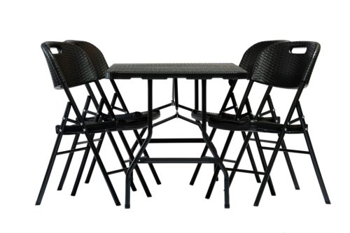 Összecsukható rattan kerti étkezőgarnitúra - 180 cm-es asztal + 4 szék