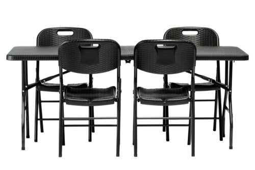 Összecsukható rattan kerti étkezőgarnitúra - 180 cm-es asztal + 4 szék
