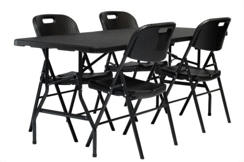 Összecsukható rattan kerti étkezőgarnitúra - 180 cm-es asztal + 4 szék