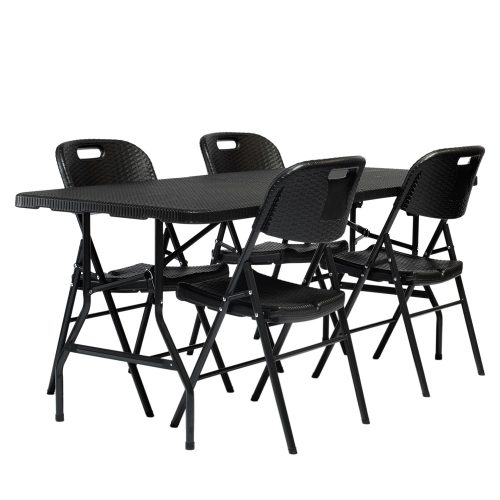 Összecsukható rattan kerti étkezőgarnitúra - 180 cm-es asztal + 4 szék