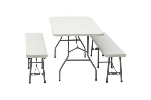 Kerti vendéglátó készlet - fehér asztal 180cm + 2 pad