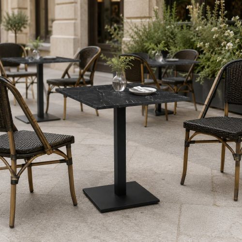 Patio kávézóasztal, HPL asztallap, 68x68 cm, fekete – nero portoro