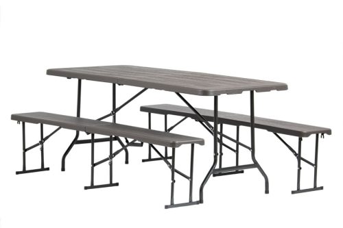 Barna kerti vendéglátó szett - 180 cm-es asztal + 2 pad