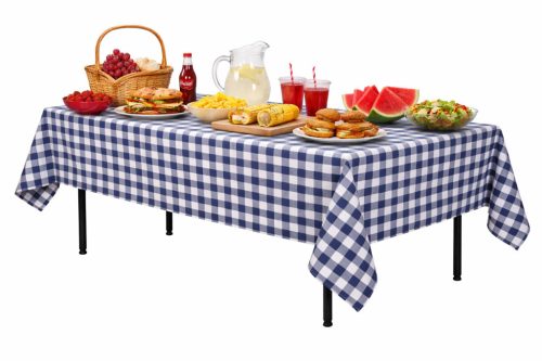 „Olasz kockás” asztalterítő, 240×160 cm, fehér-kék