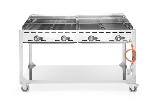 Zöld tűz 4 égőfejjel, HENDI, Profi Line, gurulós, Világos szürke, 22kW, 1400x612x(H)825mm