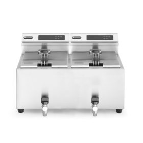   Olajsütő Profi Line digitális leeresztő csappal – 2 x 8 l, HENDI, Profi Line, 16L, 230V/7000W, 605x515x(H)350mm