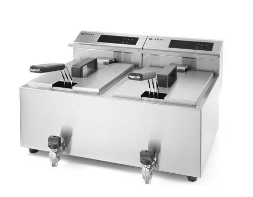 Olajsütő Profi Line digitális leeresztő csappal – 2 x 8 l, HENDI, Profi Line, 16L, 230V/7000W, 605x515x(H)350mm