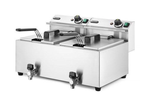 Olajsütő Profi Line olajleeresztő csappal - 2 x 8 L, HENDI, Profi Line, 16L, 230V/7000W, 610x515x(H)369mm