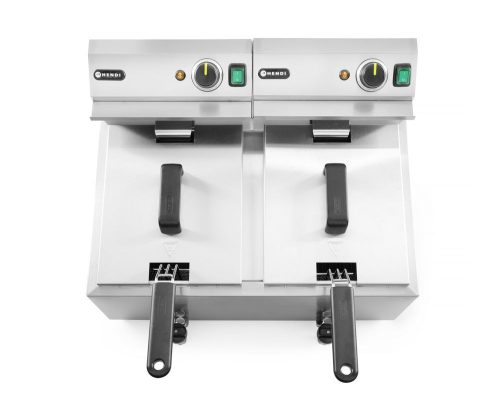 Olajsütő Profi Line olajleeresztő csappal - 2 x 8 L, HENDI, Profi Line, 16L, 230V/7000W, 610x515x(H)369mm