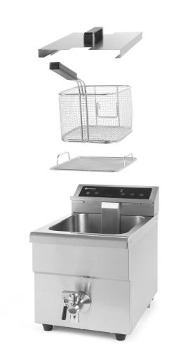 Indukciós olajsütő olajleeresztő csappal - 8 l, HENDI, 8L, Világos szürke, 230V/3500W, 288x619x(H)408mm