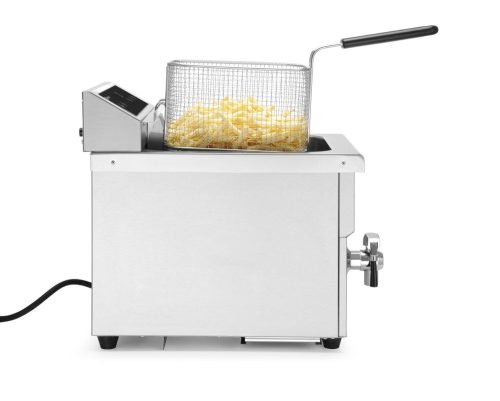 Indukciós olajsütő olajleeresztő csappal - 8 l, HENDI, 8L, Világos szürke, 230V/3500W, 288x619x(H)408mm