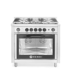   Gáztűzhely - 5 égőfej elektromos sütővel, HENDI, Kitchen Line, Ezüst, 230V/2900W, 14,3kW, 900x653x(H)900mm