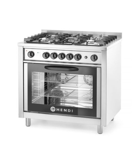 Gáztűzhely - 5 égőfej elektromos sütővel, HENDI, Kitchen Line, Ezüst, 230V/2900W, 14,3kW, 900x653x(H)900mm