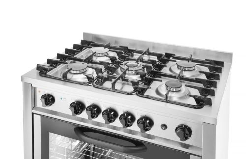 Gáztűzhely - 5 égőfej elektromos sütővel, HENDI, Kitchen Line, Ezüst, 230V/2900W, 14,3kW, 900x653x(H)900mm
