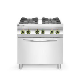   GN 1/1 konvekciós sütővel ellátott 4 égős gáztűzhely, HENDI, Kitchen Termékcsalád, 230V/3000W, 19kW, 800x722x(H)900mm