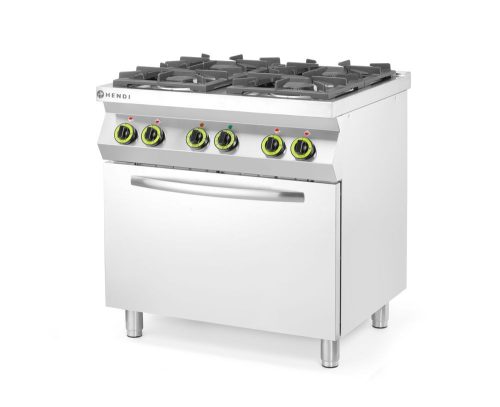 GN 1/1 konvekciós sütővel ellátott 4 égős gáztűzhely, HENDI, Kitchen Termékcsalád, 230V/3000W, 19kW, 800x722x(H)900mm