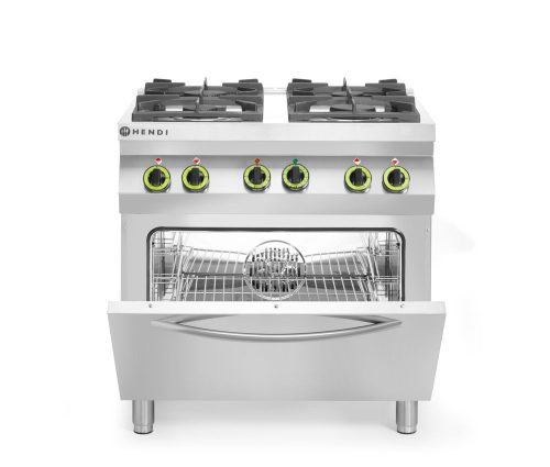 GN 1/1 konvekciós sütővel ellátott 4 égős gáztűzhely, HENDI, Kitchen Termékcsalád, 230V/3000W, 19kW, 800x722x(H)900mm