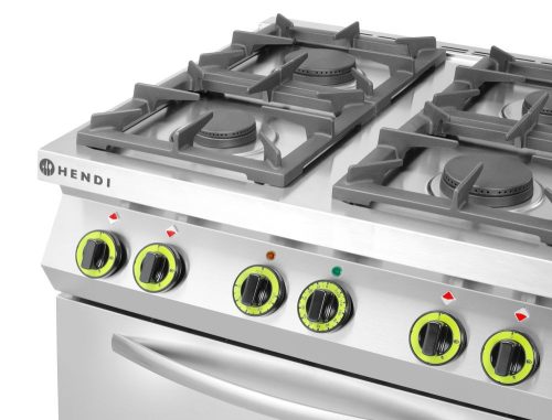 GN 1/1 konvekciós sütővel ellátott 4 égős gáztűzhely, HENDI, Kitchen Termékcsalád, 230V/3000W, 19kW, 800x722x(H)900mm