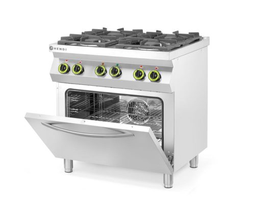 GN 1/1 konvekciós sütővel ellátott 4 égős gáztűzhely, HENDI, Kitchen Termékcsalád, 230V/3000W, 19kW, 800x722x(H)900mm