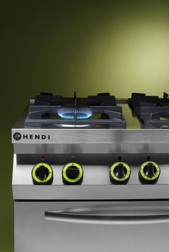 GN 1/1 konvekciós sütővel ellátott 4 égős gáztűzhely, HENDI, Kitchen Termékcsalád, 230V/3000W, 19kW, 800x722x(H)900mm