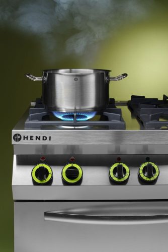GN 1/1 konvekciós sütővel ellátott 4 égős gáztűzhely, HENDI, Kitchen Termékcsalád, 230V/3000W, 19kW, 800x722x(H)900mm