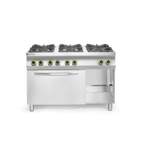  GN 1/1 konvekciós sütővel ellátott 6 égőfejes gáztűzhely Kitchen Line, HENDI, Kitchen Termékcsalád, 230V/3000W, 28,5kW, 1200x722x(H)900mm
