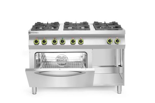 GN 1/1 konvekciós sütővel ellátott 6 égőfejes gáztűzhely Kitchen Line, HENDI, Kitchen Termékcsalád, 230V/3000W, 28,5kW, 1200x722x(H)900mm