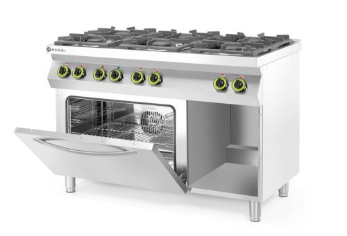 GN 1/1 konvekciós sütővel ellátott 6 égőfejes gáztűzhely Kitchen Line, HENDI, Kitchen Termékcsalád, 230V/3000W, 28,5kW, 1200x722x(H)900mm