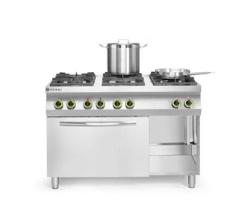 GN 1/1 konvekciós sütővel ellátott 6 égőfejes gáztűzhely Kitchen Line, HENDI, Kitchen Termékcsalád, 230V/3000W, 28,5kW, 1200x722x(H)900mm