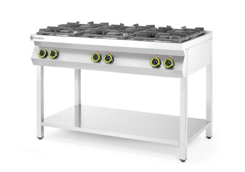 Gáztűzhely 6 égőfejes nyitott állvány, HENDI, Kitchen Termékcsalád, 28,5kW, 1200x700x(H)900mm