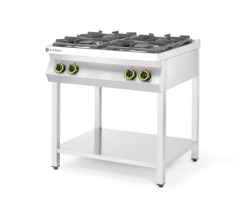 Gáztűzhely konyhai vezeték 4 égőfejes nyitott állvány, HENDI, Kitchen Termékcsalád, 19kW, 800x700x(H)900mm