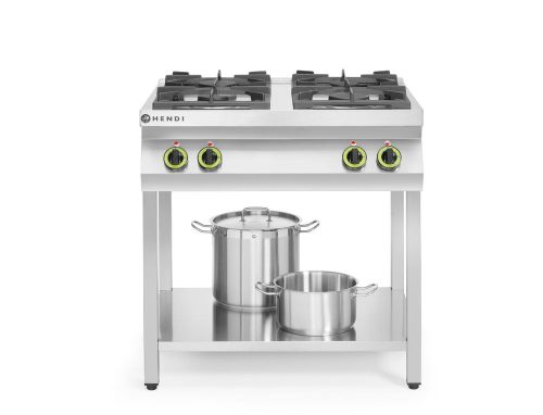 Gáztűzhely konyhai vezeték 4 égőfejes nyitott állvány, HENDI, Kitchen Termékcsalád, 19kW, 800x700x(H)900mm