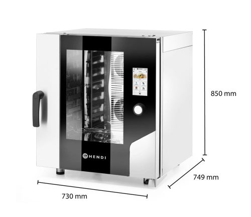 Hőlégbefúvásos gőzsütő – Touch 7 x GN 1/1, elektromos, közvetlen gőzzel és érintőképernyővel vezérelhető, HENDI, 730x784x(H)850mm