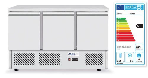 Háromajtós pizza munkaasztal hűtővitrinnel 380+40L, Arktic, 254L, 230V/400W, 1400x700x(H)1491mm