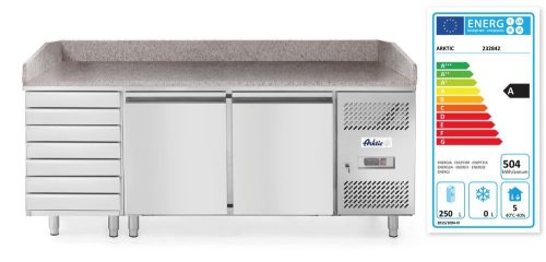 Kétajtós pizza munkaasztal 7 fiókkal 280L, Arktic, 250L, 230V/250W, 2020x802x(H)1000mm