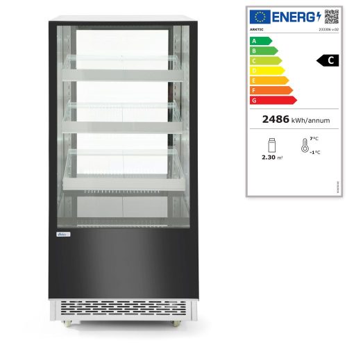 Bemutató vitrin 3 döntött polccal, Arktic, 300L, 230V/480W, 650x833x(H)1460mm