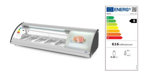 Sushi hűtőpult 5x GN 1/3, Arktic, 230V/160W, 1307x445x(H)327mm