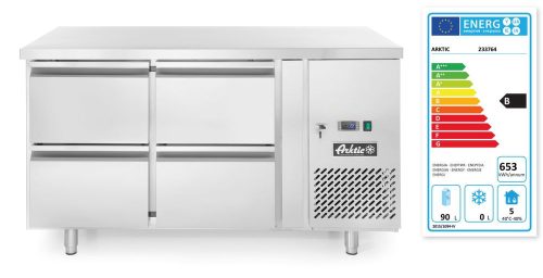 Négy fiókos hűtött munkaasztal Profi Termékcsalád 280L, Arktic, Profi Line, 230V/250W, 1360x700x(H)858mm