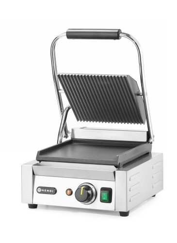 Kontakt grill - szimpla verzió, HENDI, Bordázott tetejű és sima aljú, 230V/1800W, 310x375x(H)216mm