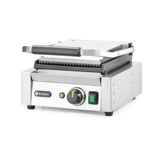 Kontakt grill - szimpla verzió, HENDI, Bordázott tetejű és sima aljú, 230V/1800W, 310x375x(H)216mm