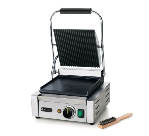 Kontakt grill - szimpla verzió, HENDI, Bordázott tetejű és sima aljú, 230V/1800W, 310x375x(H)216mm