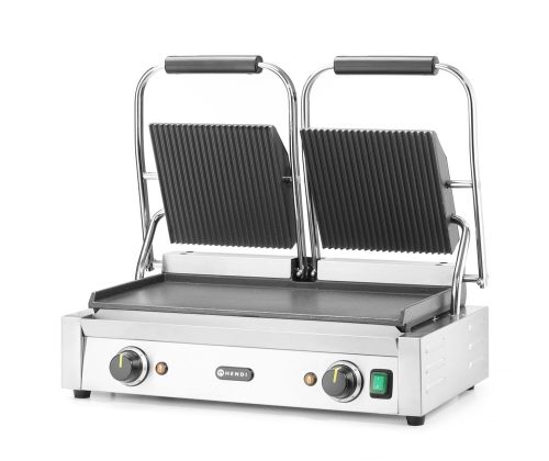 Kontakt grill - dupla verzió, HENDI, Bordázott tetejű és sima aljú, 230V/3600W, 570x375x(H)216mm