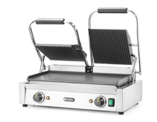 Kontakt grill - dupla verzió, HENDI, Bordázott tetejű és sima aljú, 230V/3600W, 570x375x(H)216mm