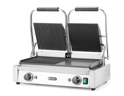 Kontakt grill - dupla verzió, HENDI, fele sima, fele bordázott, 230V/3600W, 570x375x(H)216mm