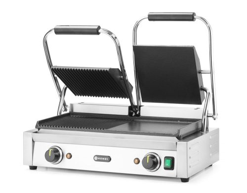 Kontakt grill - dupla verzió, HENDI, fele sima, fele bordázott, 230V/3600W, 570x375x(H)216mm