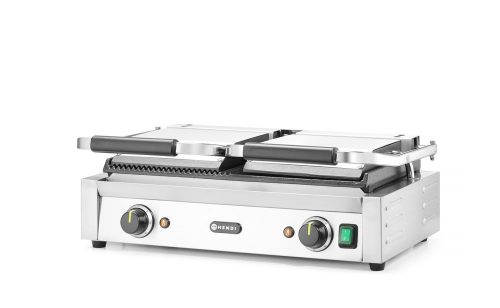Kontakt grill - dupla verzió, HENDI, fele sima, fele bordázott, 230V/3600W, 570x375x(H)216mm