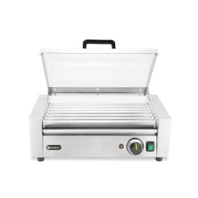   Kolbászsütő grill, 1 zónás, energiatakarékos fedéllel, HENDI, 7 görgős, 230V/620W, 566x375x(H)259mm