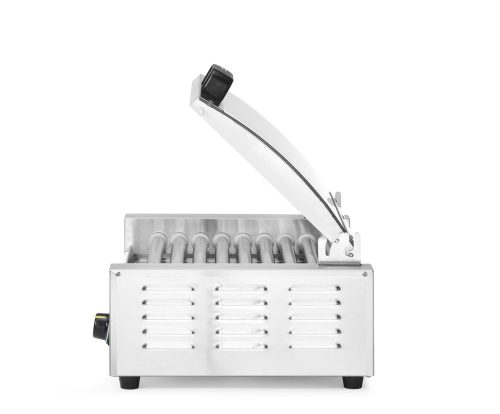 Kolbászsütő grill, 1 zónás, energiatakarékos fedéllel, HENDI, 9 görgős, 230V/790W, 566x450x(H)259mm