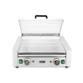   Kolbászsütő grill - 2 zónás energiatakarékos fedéllel, HENDI, 11 görgős, 220-240V/980W, 566x527x(H)259mm