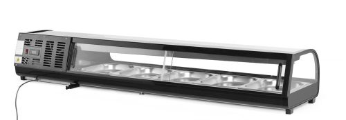 Sushi tároló hűtő, Arktic, Kapacitás: 5x GN 1/2 (H)40 mm (tárolókkal együtt)., Fekete, 220-240V/190W, 1800x420x(H)265mm